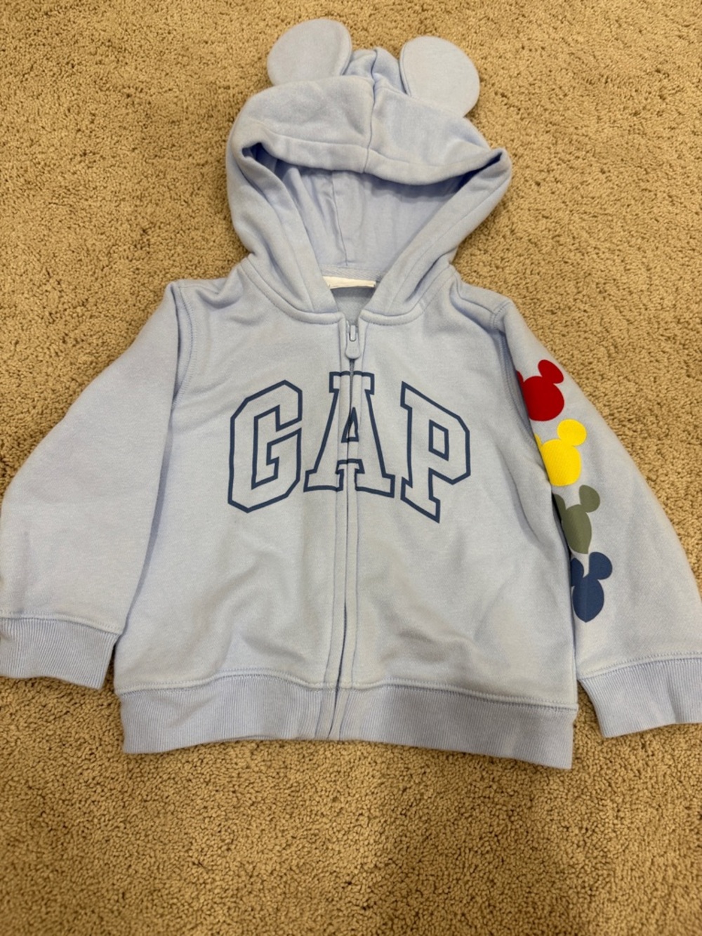 GAP Light Blue Hoodie with Multicolor Mickey Sleeve